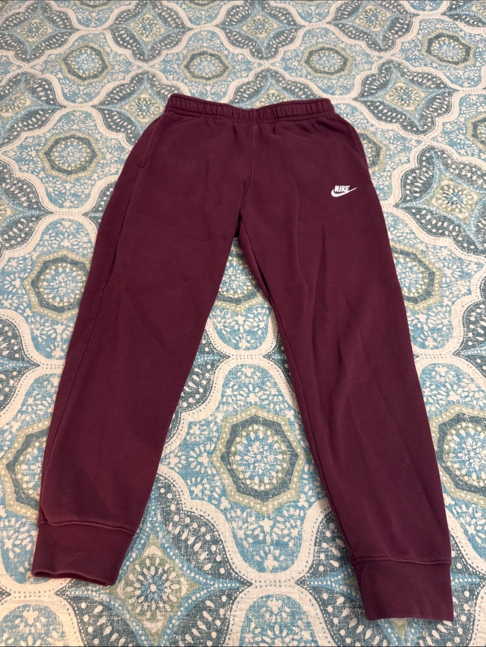 Nike Maroon Track Joggers with White Swoosh